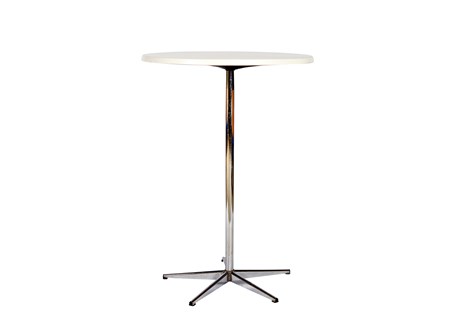 Bord i hvid laminat<br/>Ø:80 cm H:110 cm